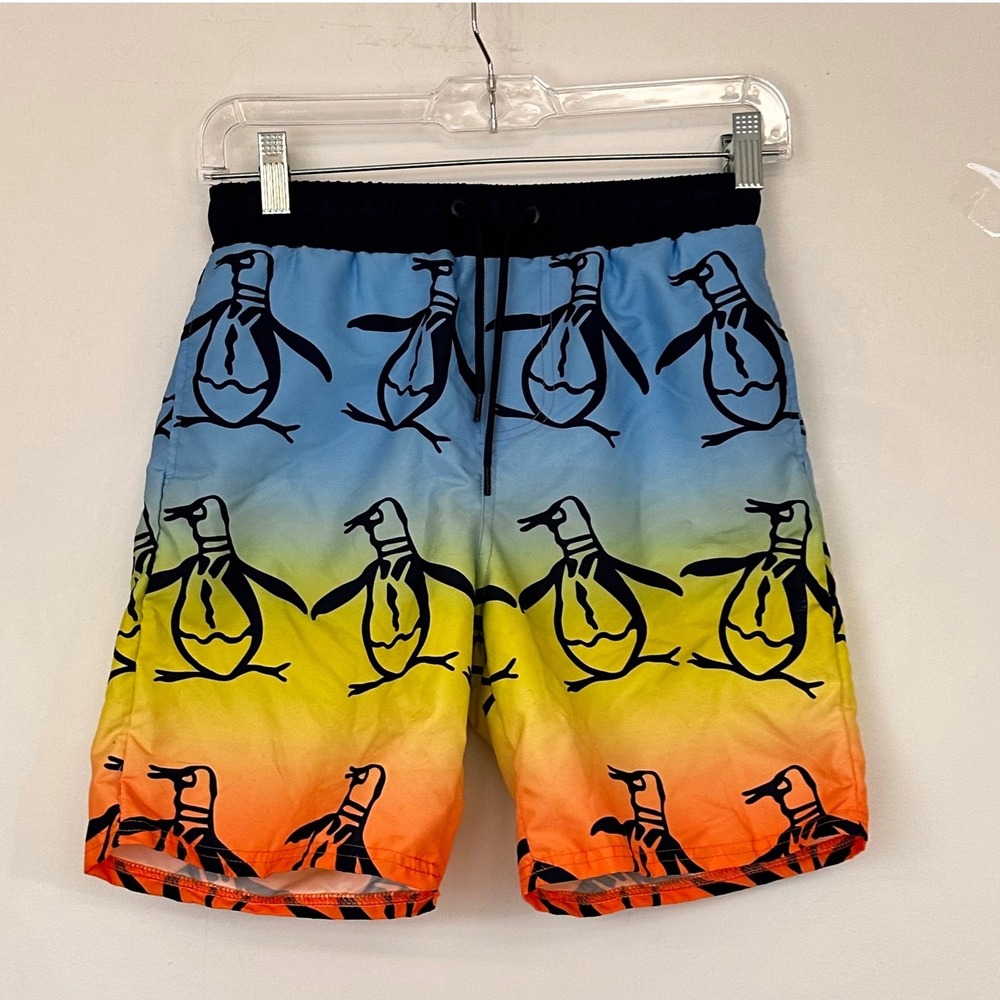 Penguin Boys Swim Trunks Size 10 Gradient Blue Yellow Orange Swim Shorts